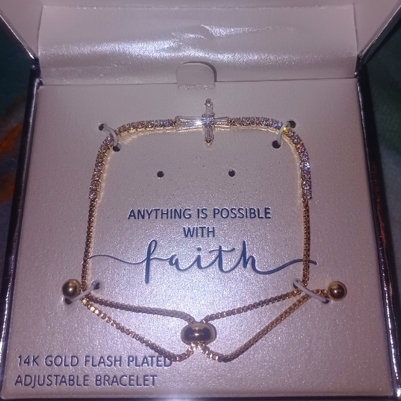 Gratitude and Grace Crystal Cross 14k Gold Plated Bracelet - Picture 1 of 4